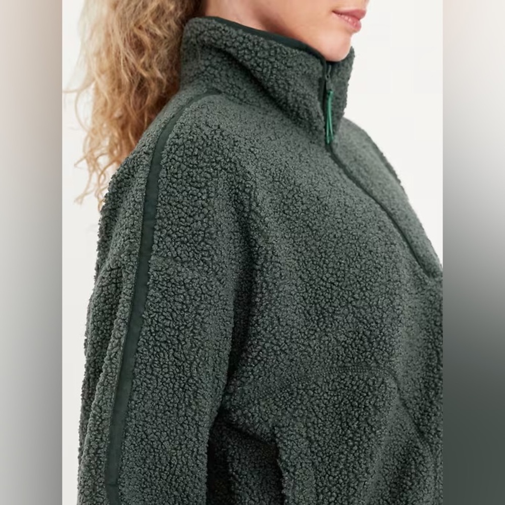 Old Navy Sherpa Quarter-Zip Pullover Jacket - Dark Ivy Green size Large - Picture 2 of 6